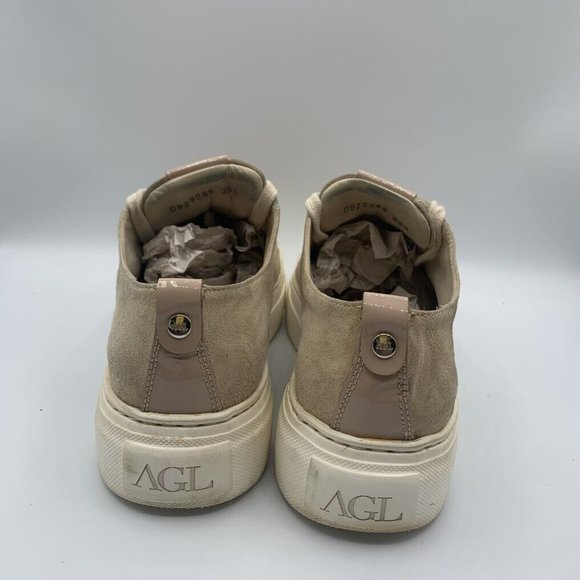 AGL Attilio Giusti Leombruni Low-Top Sneakers Patent-Toe Suede Beige Size 39.5 - Picture 5 of 7